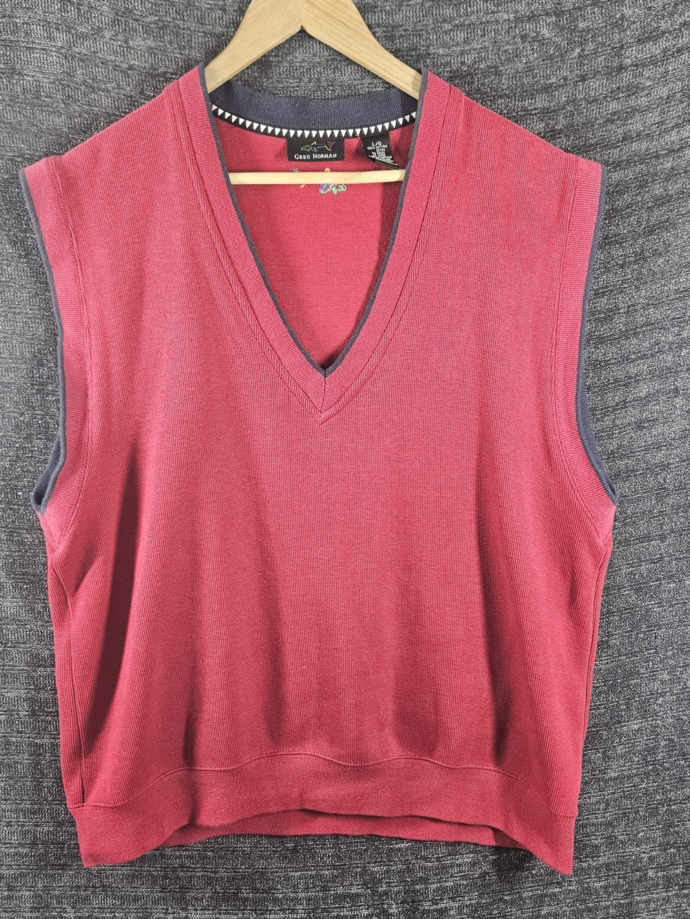 Vintage Greg Norman Golf Sweater Vest Cotton Pullover Mens Size Large Red